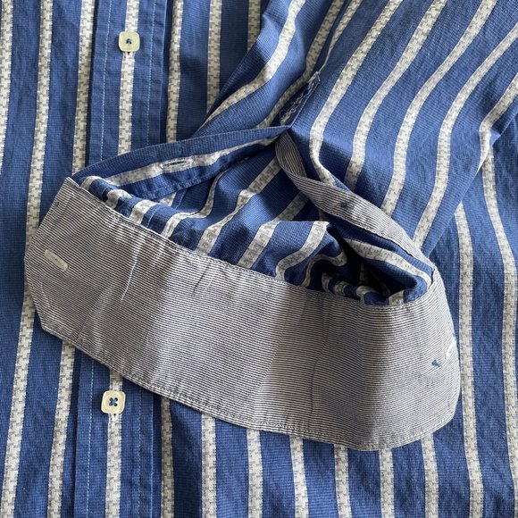 Bugatchi Shirt - Blue with White Stripe - Large - Classic Fit - Picture 4 of 5